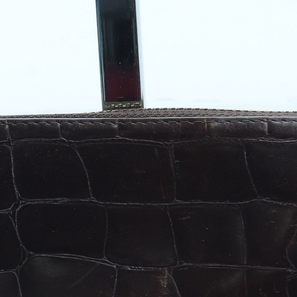 Preworn Womens Brown Leather Bow Tie Wallet Size M - Croc Texture