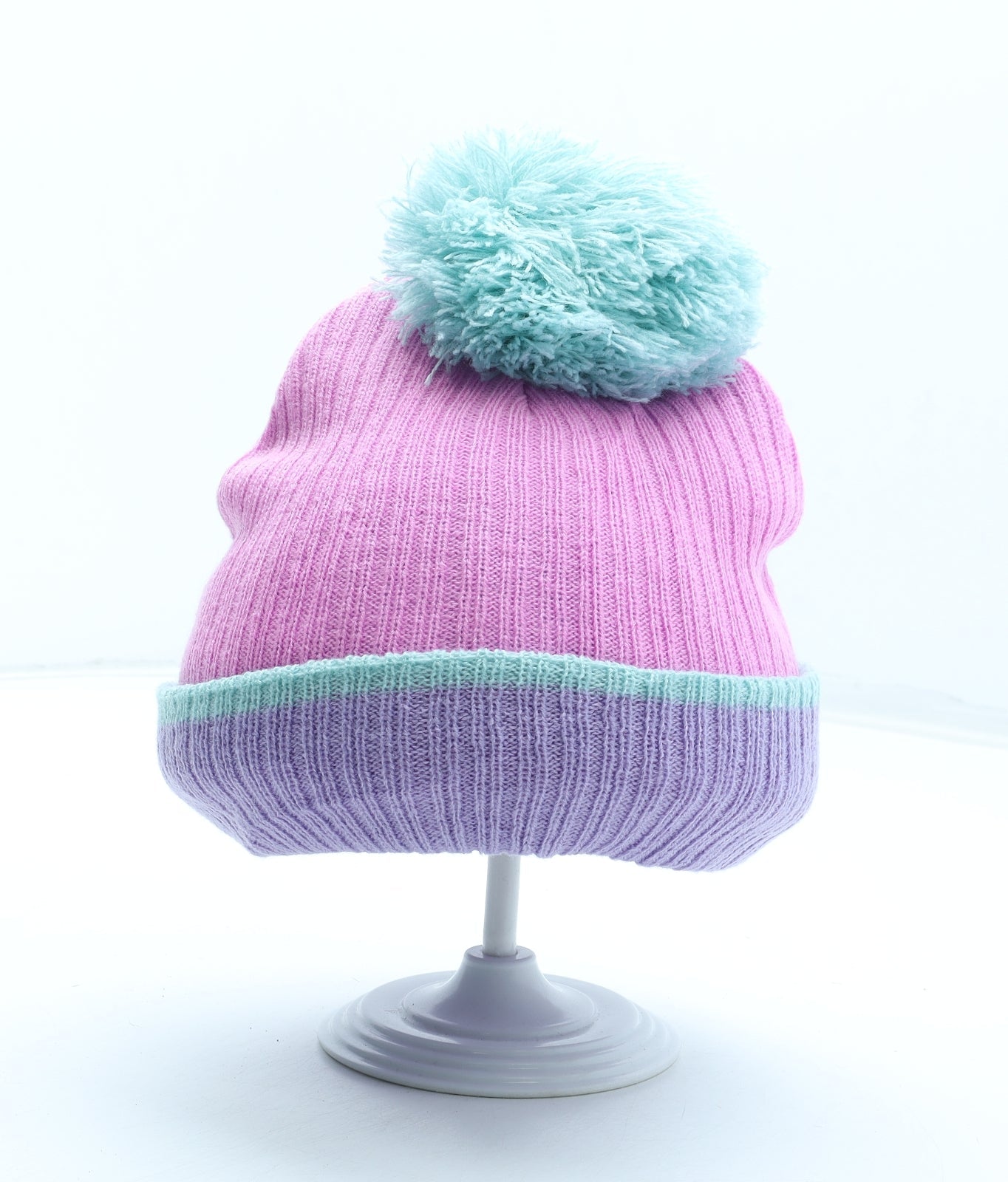 Preworn Girls Pink Geometric Acrylic Beanie One Size