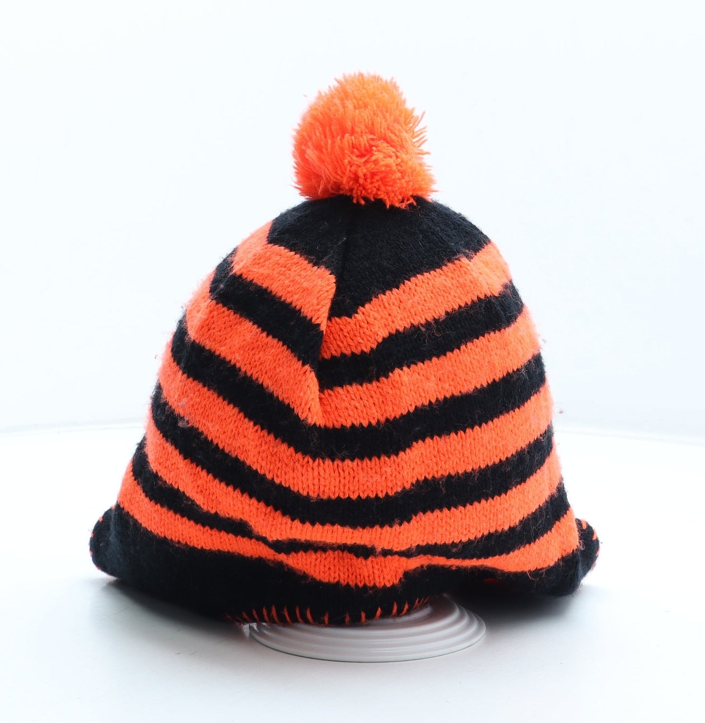Preworn Boys Orange Striped Acrylic Winter Hat One Size
