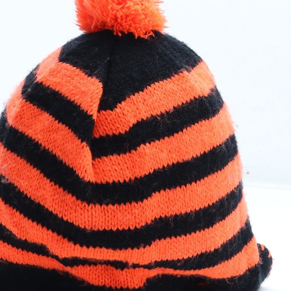 Preworn Boys Orange Striped Acrylic Winter Hat One Size