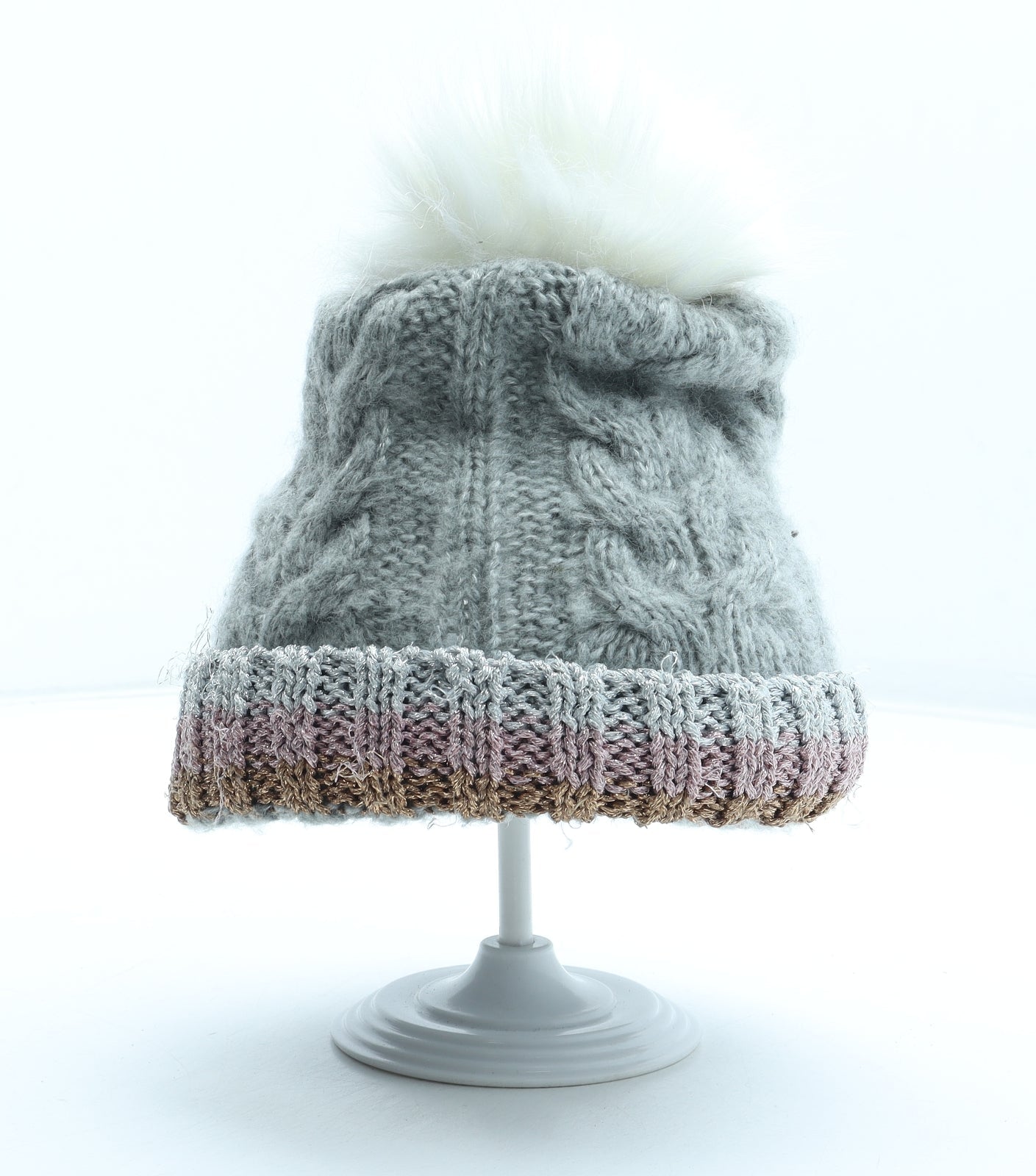 Primark Womens Grey Acrylic Bobble Hat Size M