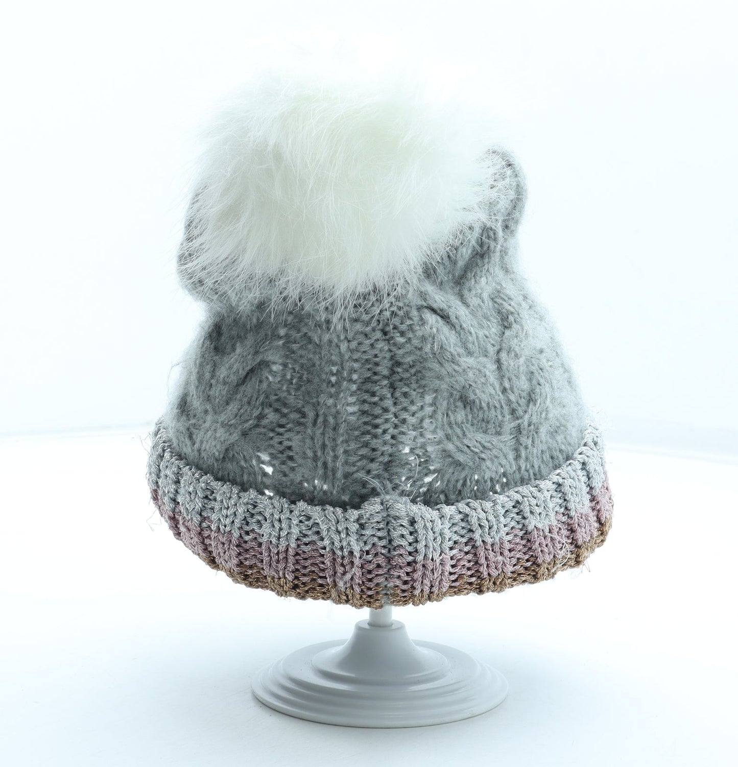 Primark Womens Grey Acrylic Bobble Hat Size M