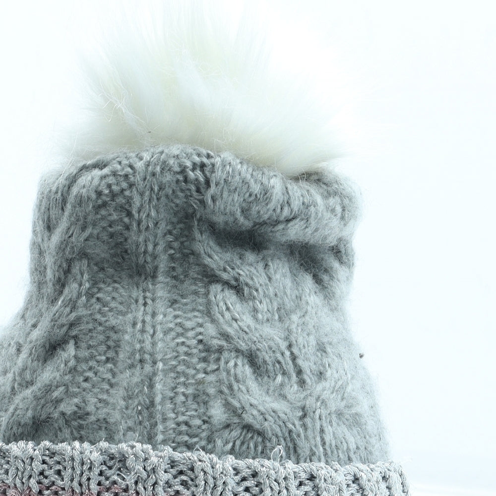 Primark Womens Grey Acrylic Bobble Hat Size M