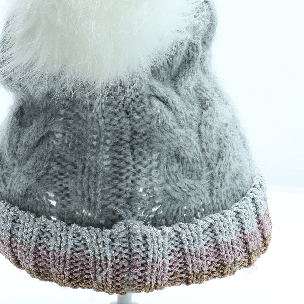 Primark Womens Grey Acrylic Bobble Hat Size M