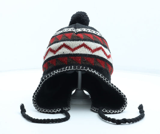 Preworn Mens Black Geometric Acrylic Winter Hat One Size