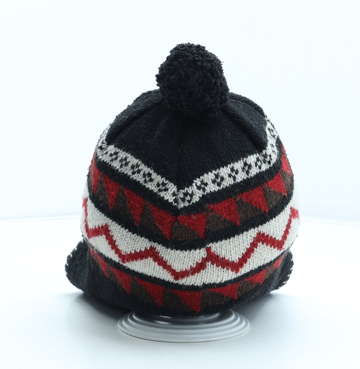 Preworn Mens Black Geometric Acrylic Winter Hat One Size