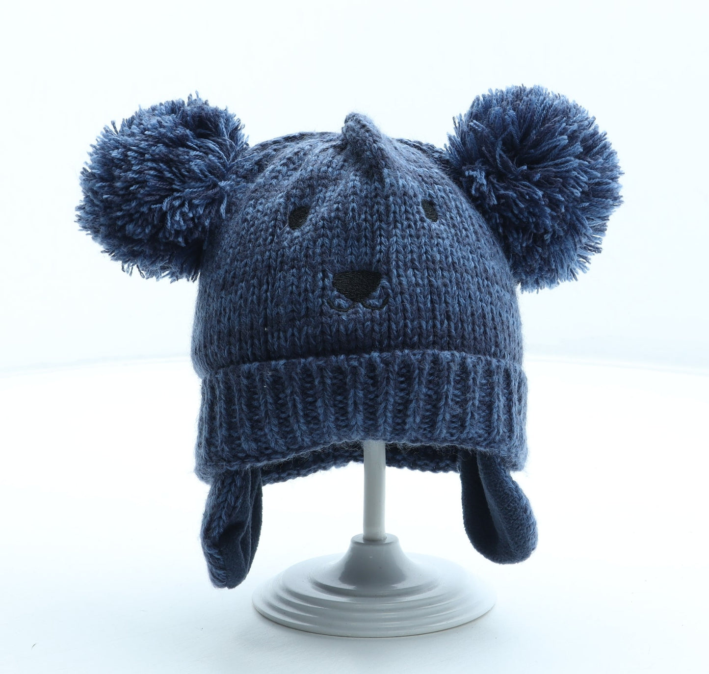 Preworn Boys Blue Acrylic Bobble Hat Size S - Bear