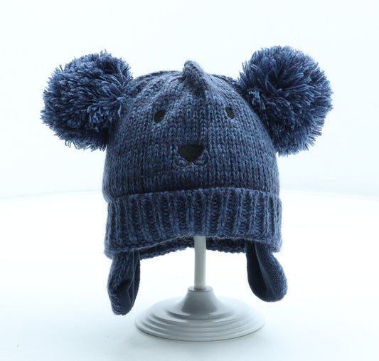 Preworn Boys Blue Acrylic Bobble Hat Size S - Bear