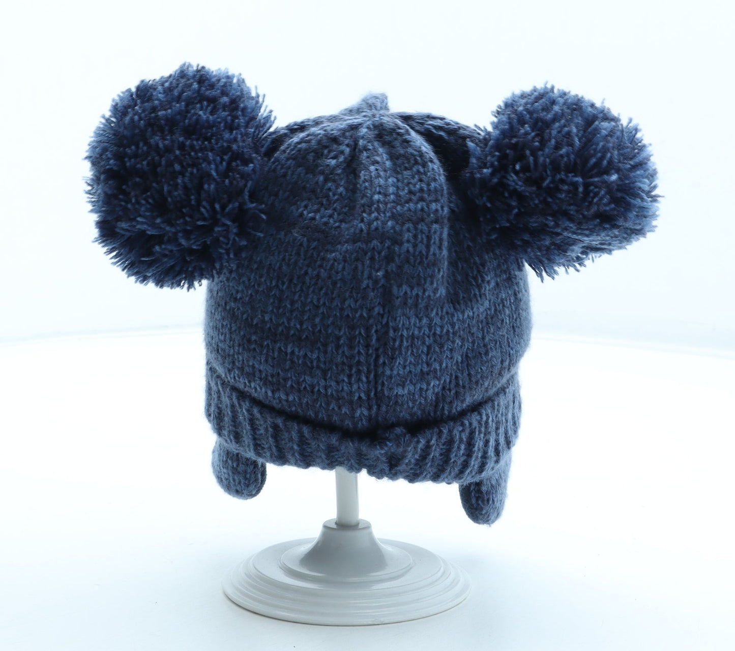 Preworn Boys Blue Acrylic Bobble Hat Size S - Bear