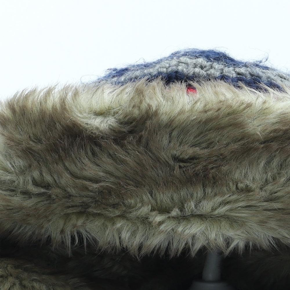 Preworn Mens Multicoloured Striped Acrylic Trapper Hat Size S - Faux Fur Trim
