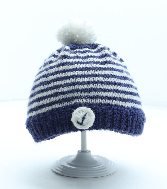 Preworn Boys Blue Striped Acrylic Bobble Hat Size S