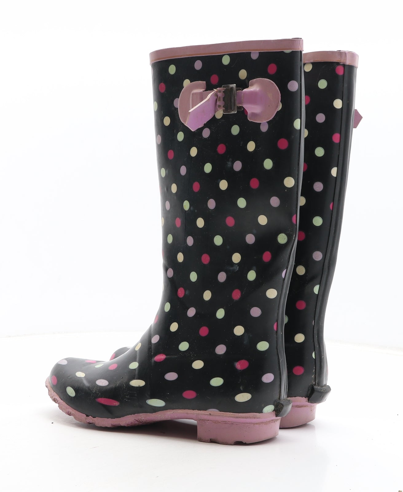 Preworn Womens Black Polka Dot Synthetic Wellies Boot UK