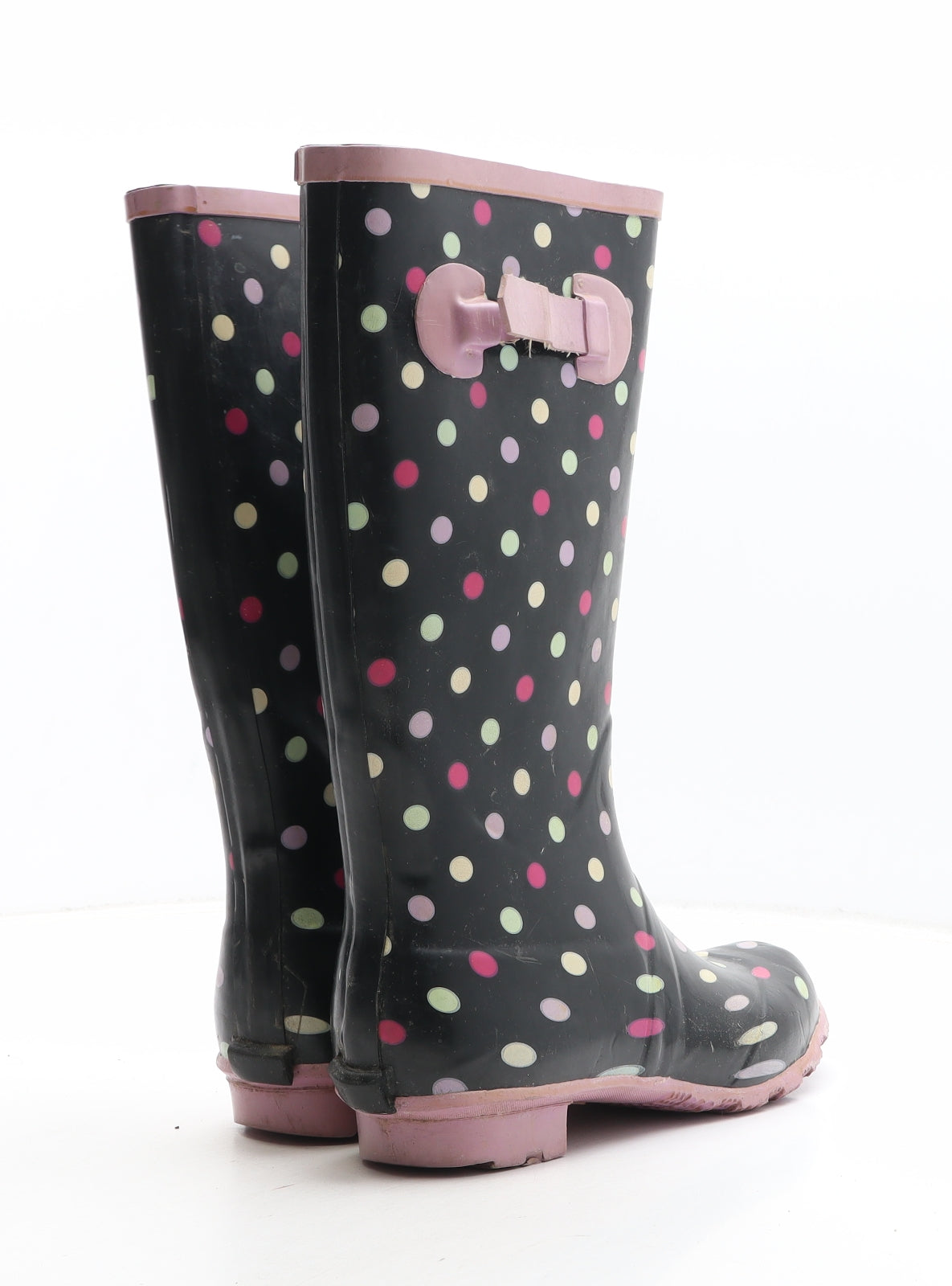 Preworn Womens Black Polka Dot Synthetic Wellies Boot UK