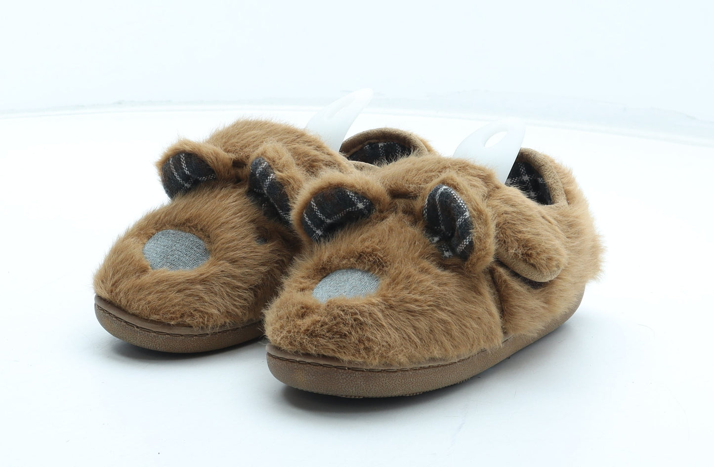 Preworn Boys Brown Polyester Slip On Slipper UK 10 - Faux Fur Teddy Bear