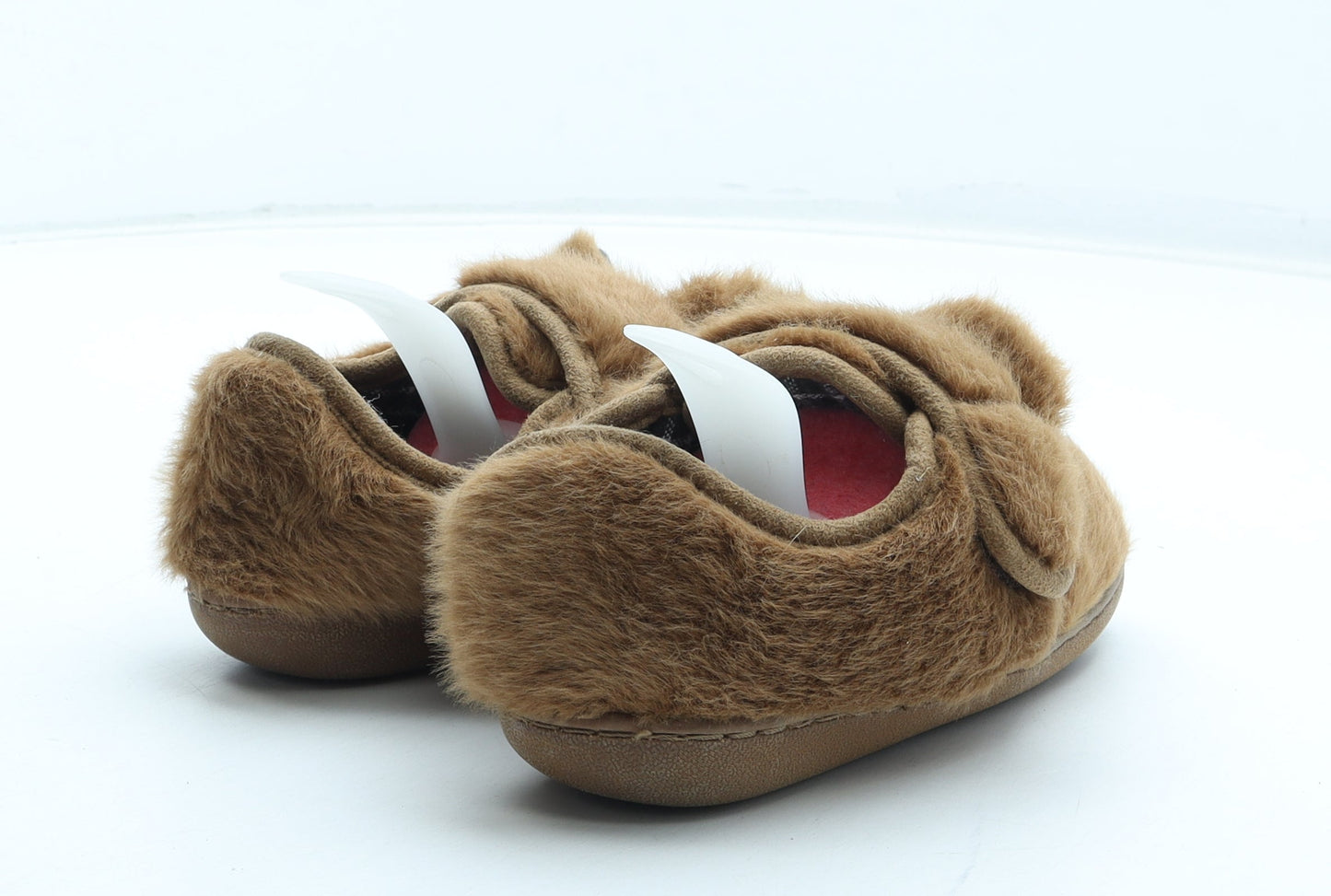 Preworn Boys Brown Polyester Slip On Slipper UK 10 - Faux Fur Teddy Bear