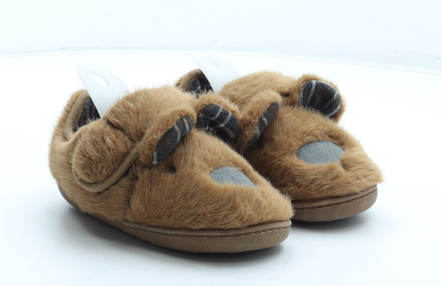 Preworn Boys Brown Polyester Slip On Slipper UK 10 - Faux Fur Teddy Bear