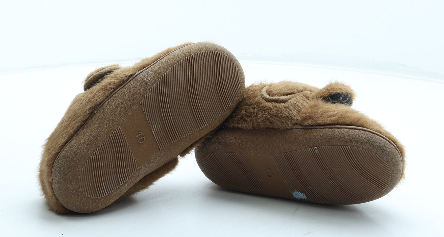 Preworn Boys Brown Polyester Slip On Slipper UK 10 - Faux Fur Teddy Bear