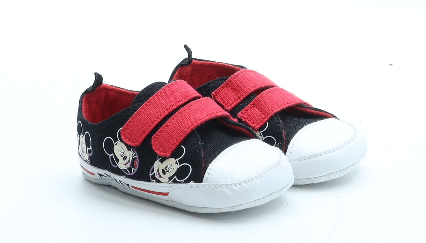 F&F Unisex Baby & Toddler Black Polyurethane Sneaker Trainer UK 6-12 Months - Mickey Mouse