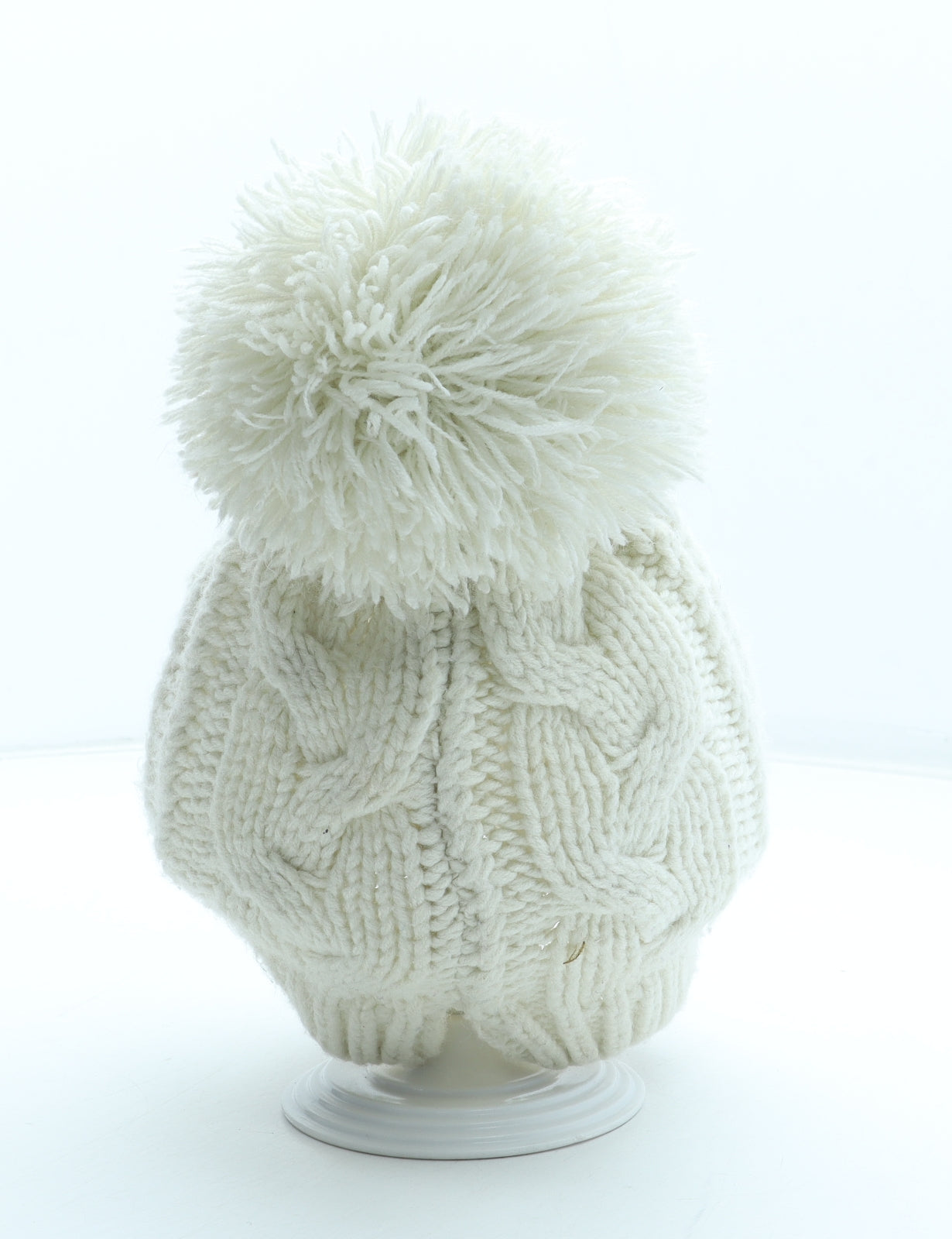 Preworn Womens Beige Acrylic Bobble Hat One Size