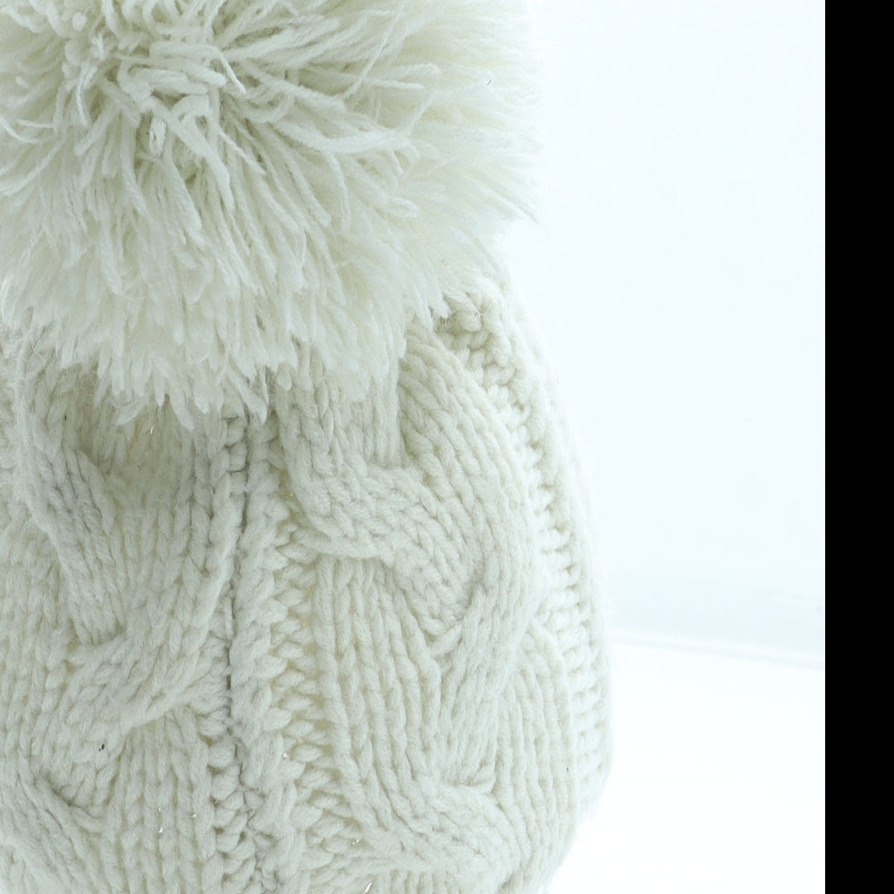 Preworn Womens Beige Acrylic Bobble Hat One Size