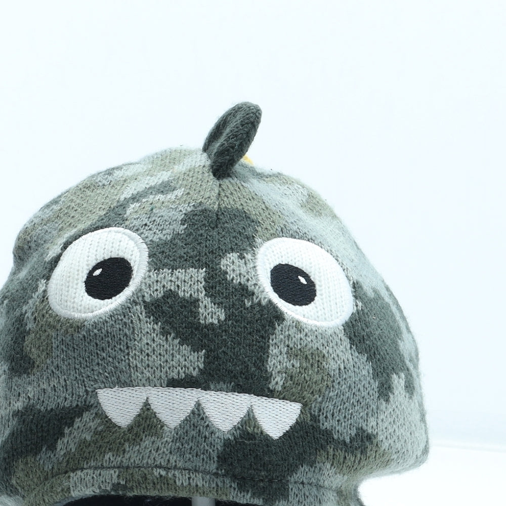 Preworn Boys Green Camouflage Acrylic Winter Hat Size S - Dinosaur
