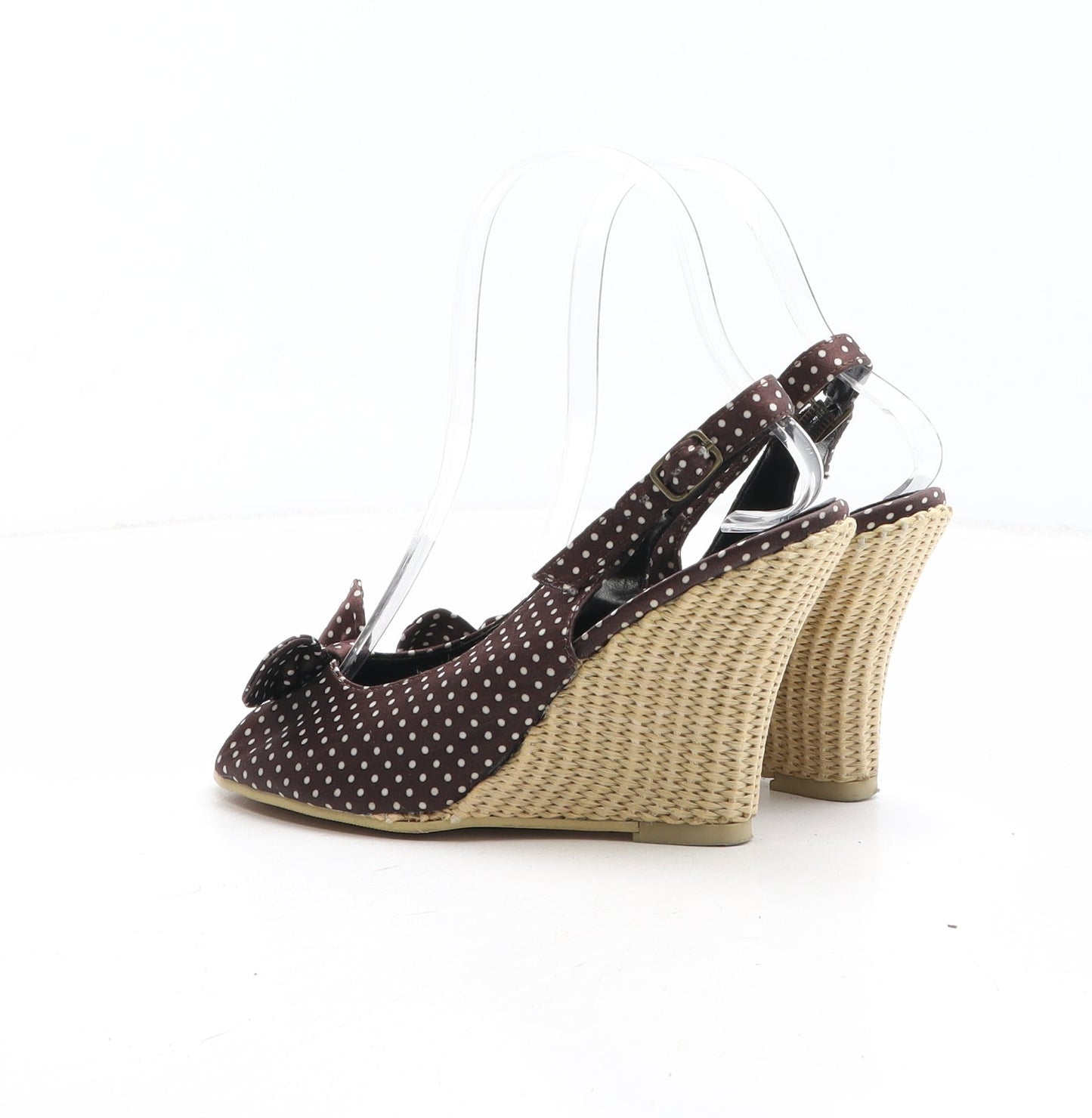 Preworn Womens Brown Polka Dot Synthetic Slingback Heel UK