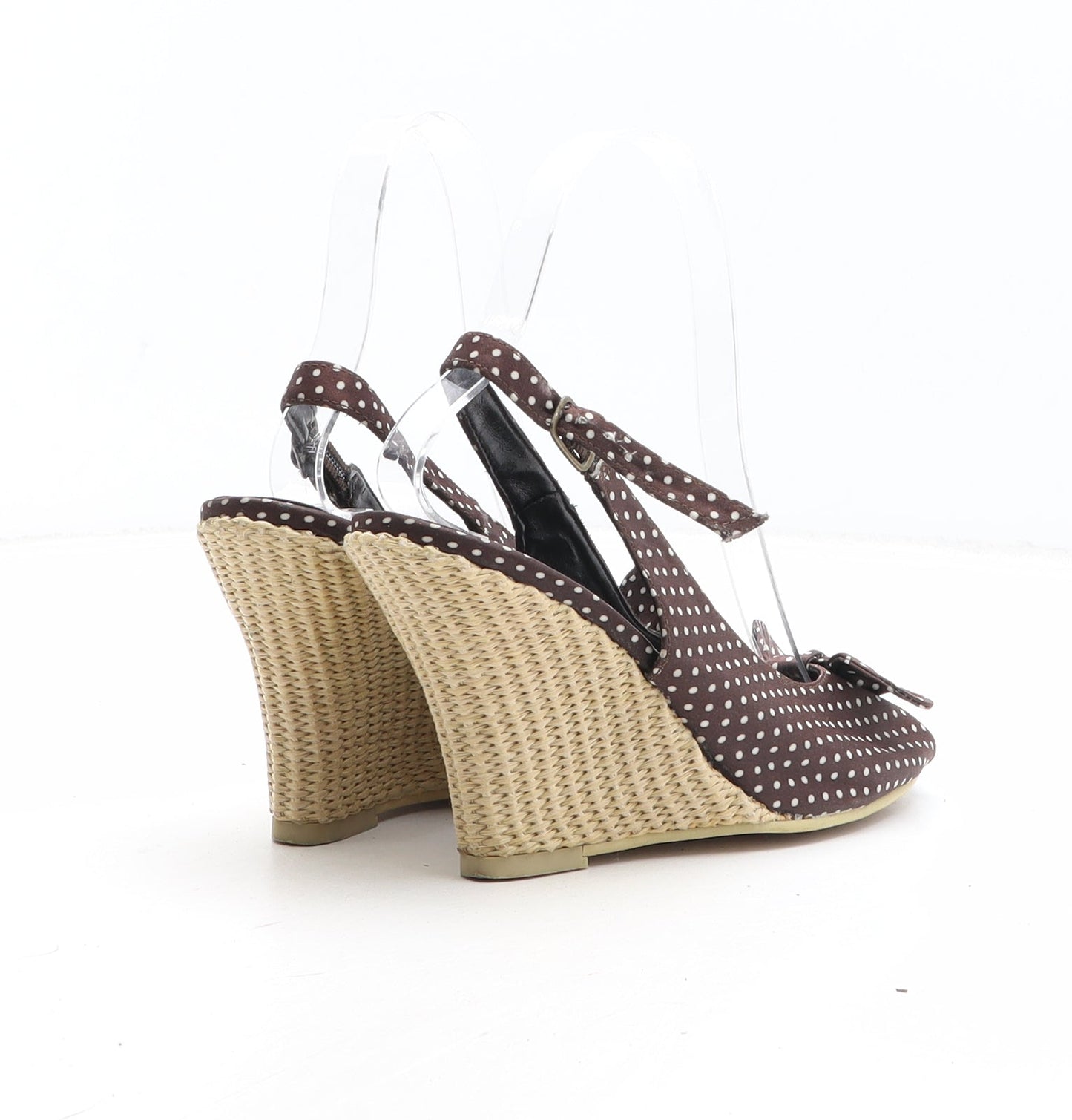 Preworn Womens Brown Polka Dot Synthetic Slingback Heel UK