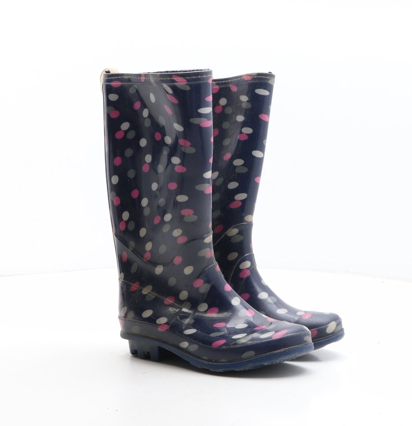Preworn Girls Blue Polka Dot Synthetic Wellies Boot UK 12