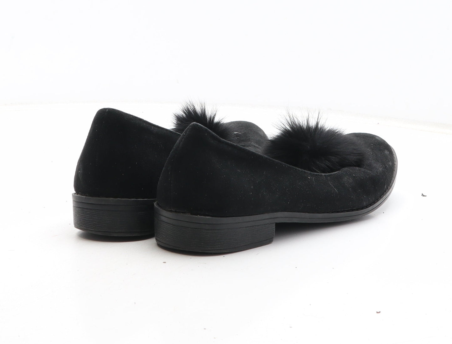 Preworn Womens Black Synthetic Slip On Sandal UK - Pom Pom Detail