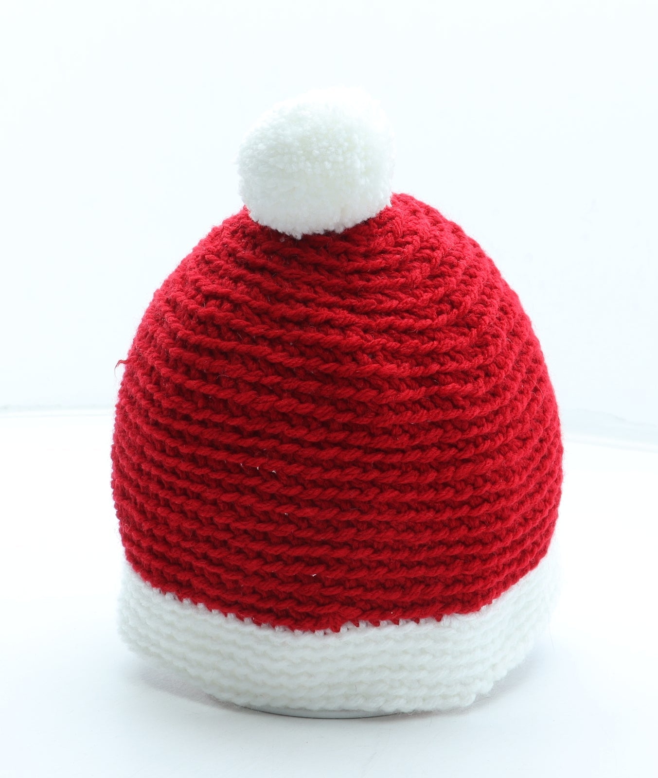 Preworn Womens Red Colourblock Acrylic Bobble Hat One Size - Father Christmas Hat