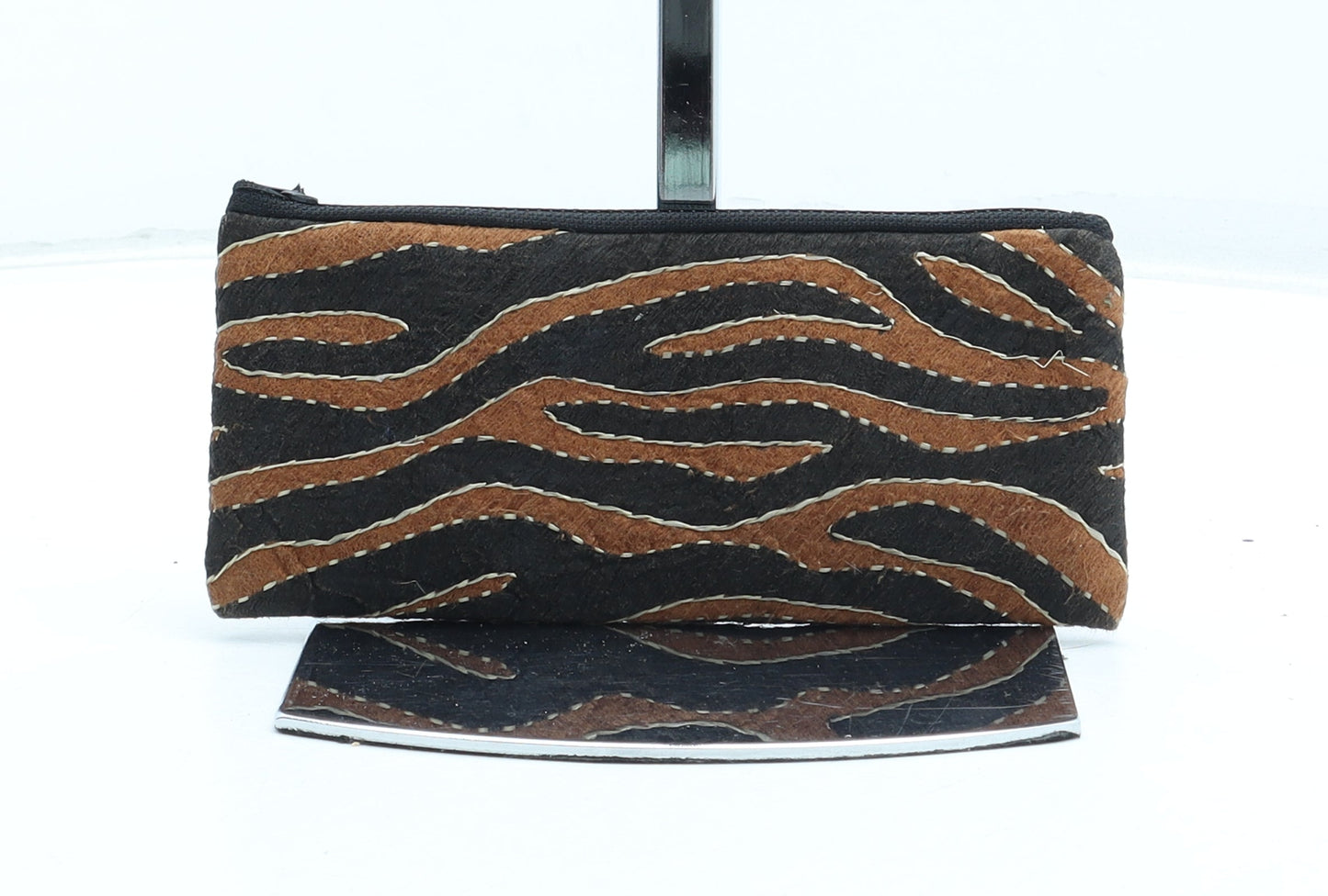 Preworn Womens Multicoloured Animal Print Bamboo Bow Tie Wallet Size S - Tiger Pattern