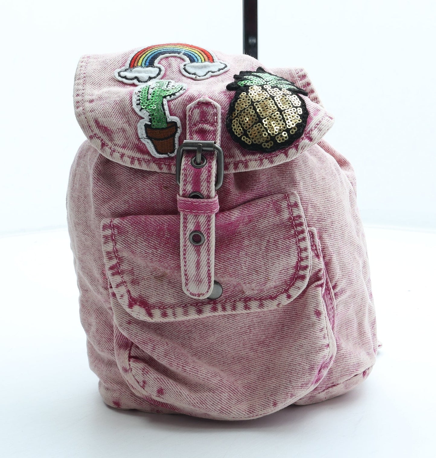 Preworn Girls Pink Geometric Polyester Backpack Size Medium Buckle