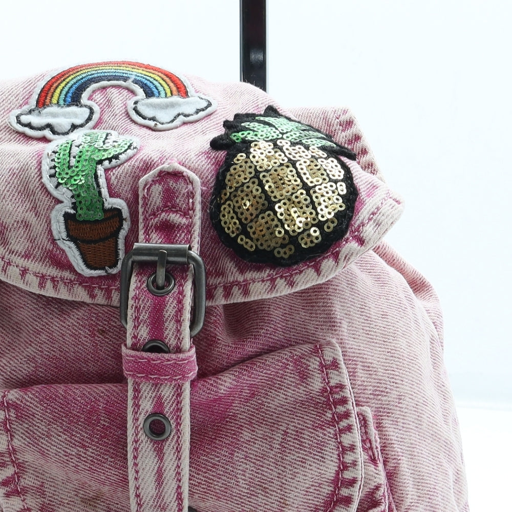 Preworn Girls Pink Geometric Polyester Backpack Size Medium Buckle