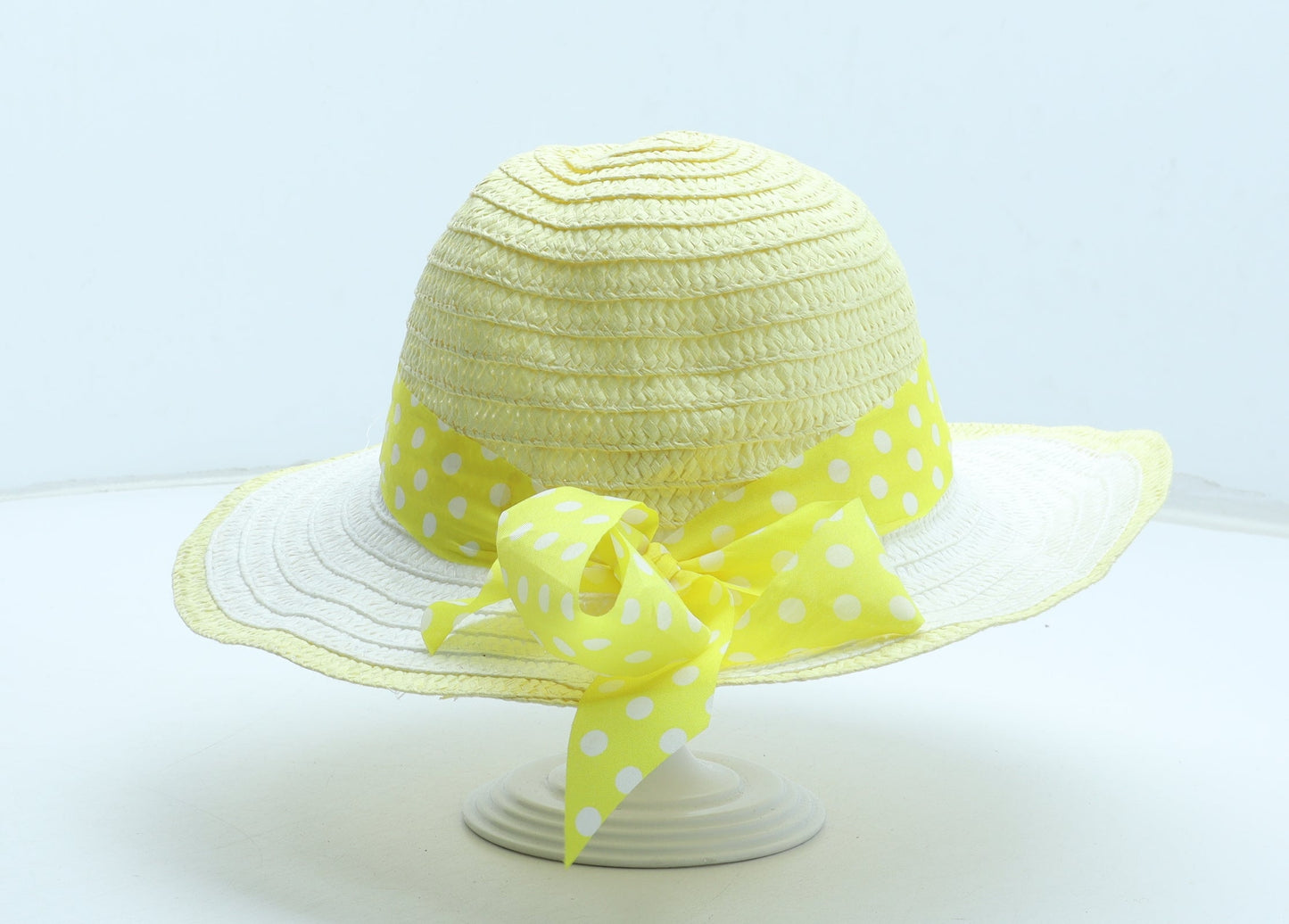 Preworn Girls Yellow Polka Dot Paper Sun Hat Size S