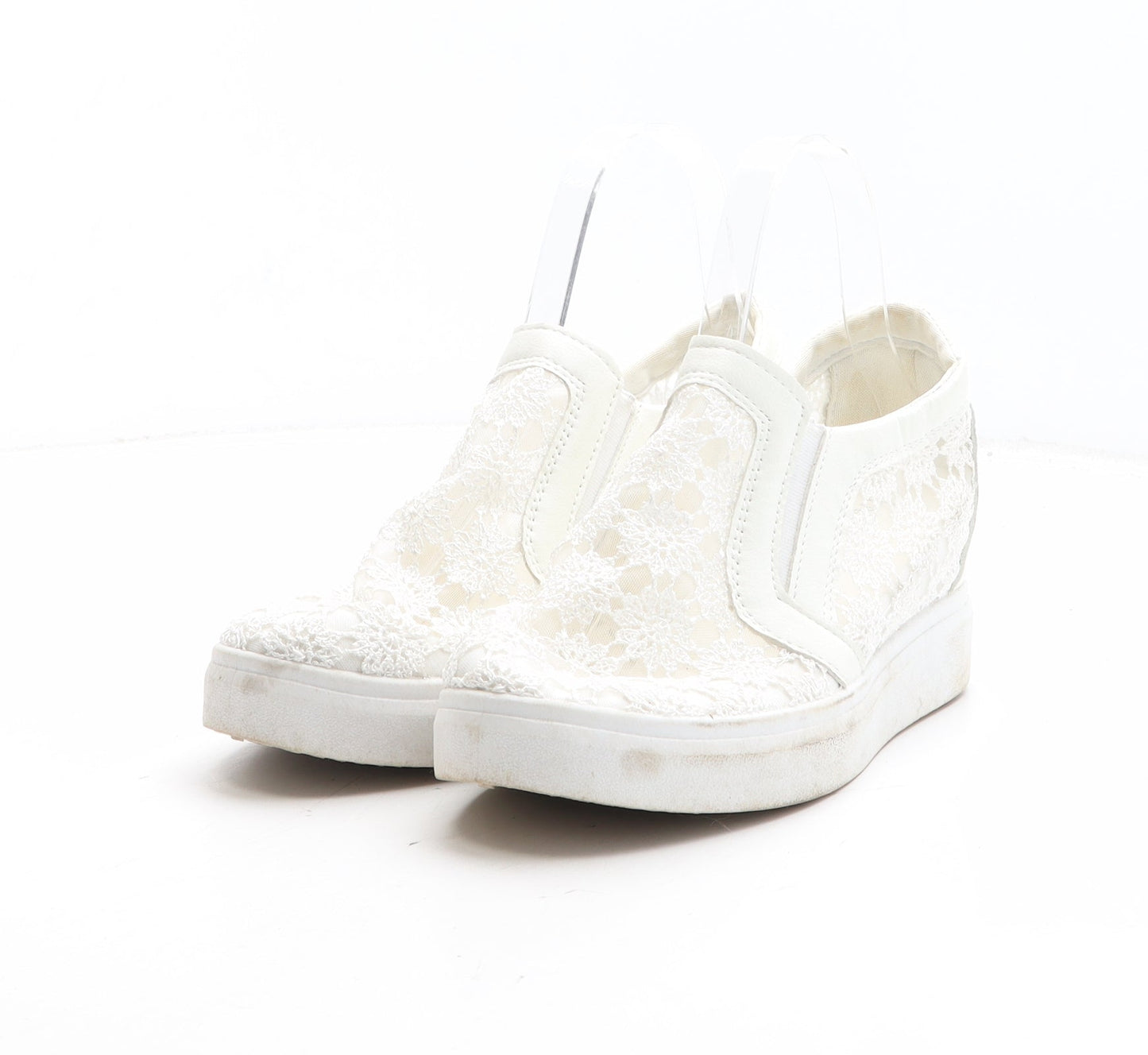 Preworn Womens White Geometric Synthetic Trainer UK