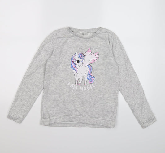 H&M Girls Grey  Jersey Pullover Sweatshirt Size 8-9 Years  - unicorn magic