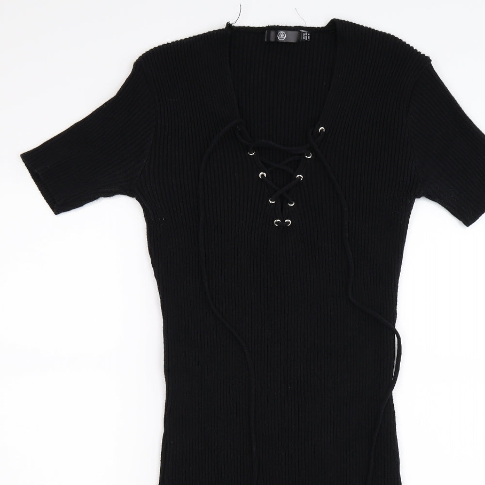 Missguided Womens Black Striped Knit Jumper Dress  Size 12