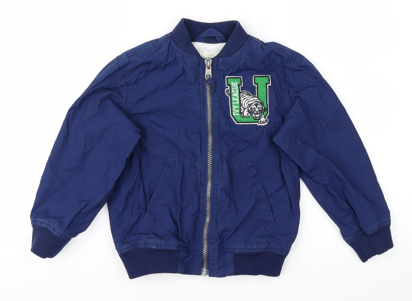 L.O.G.G Boys Blue Animal Print  Bomber Jacket Jacket Size 4-5 Years