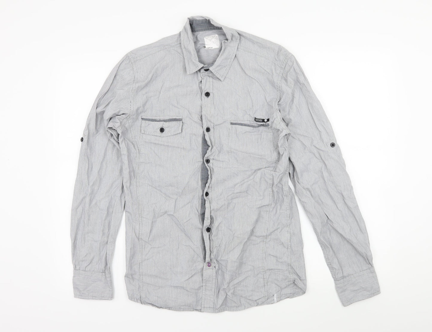 Crafted Mens Black Striped   Button-Up Size M