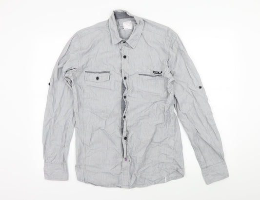 Crafted Mens Black Striped   Button-Up Size M