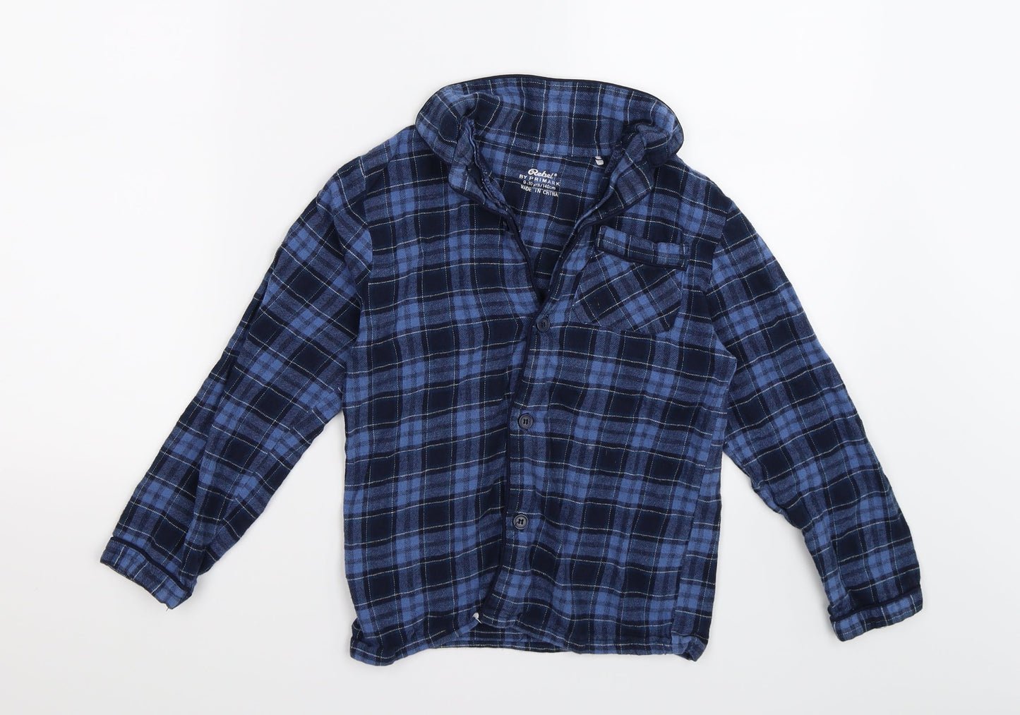 Rebel Boys Blue Check Fleece Basic Button-Up Size 9-10 Years