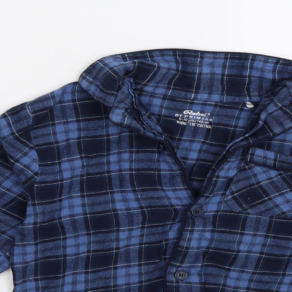 Rebel Boys Blue Check Fleece Basic Button-Up Size 9-10 Years