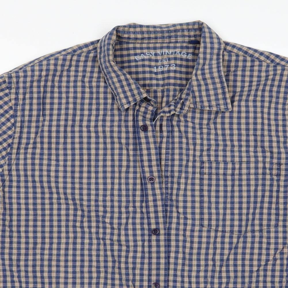 Easy Mens Blue Check   Button-Up Size 2XL