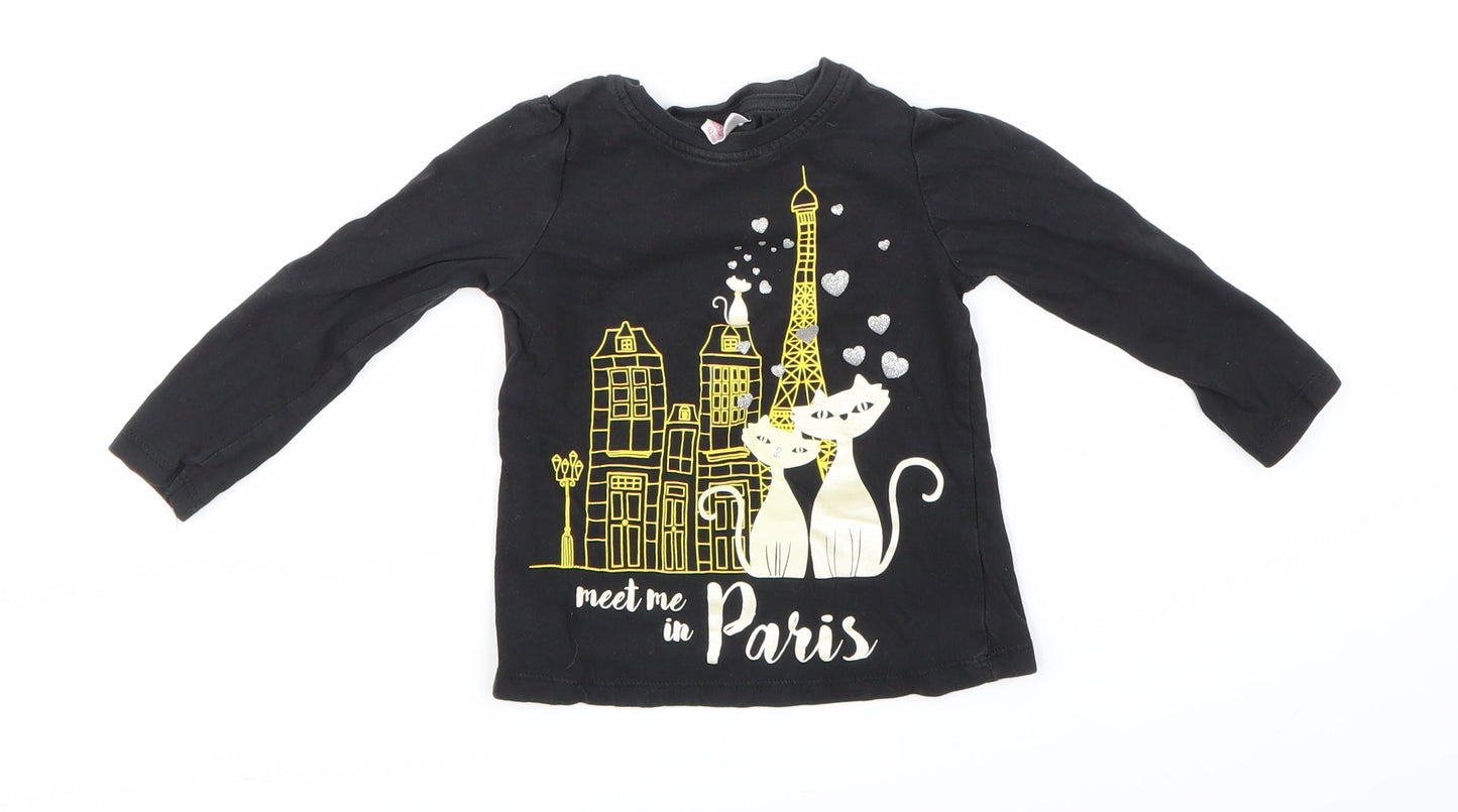Preloved So Cute Girls Black   Basic T-Shirt Size 18-24 Months - Front