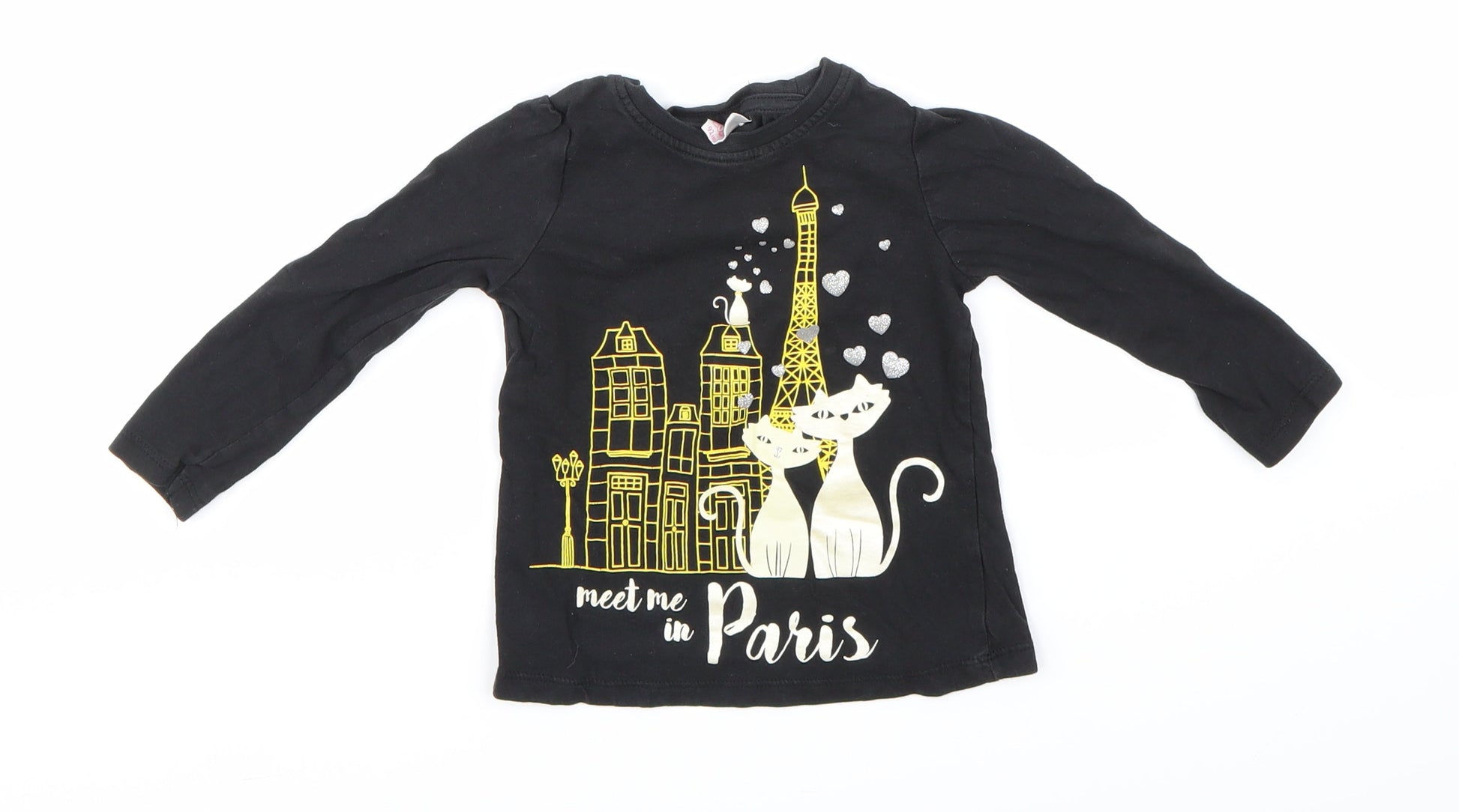 Preloved So Cute Girls Black   Basic T-Shirt Size 18-24 Months - Front