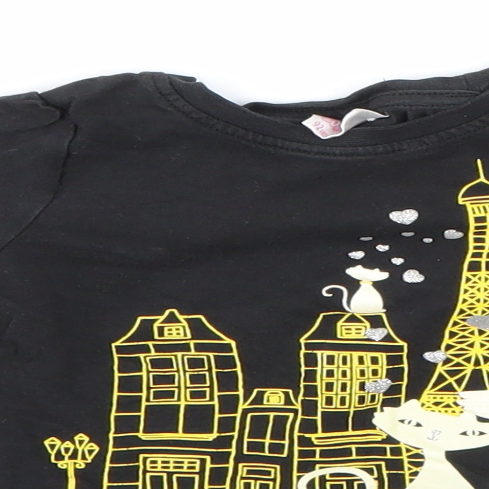 Preloved So Cute Girls Black   Basic T-Shirt Size 18-24 Months - Detail