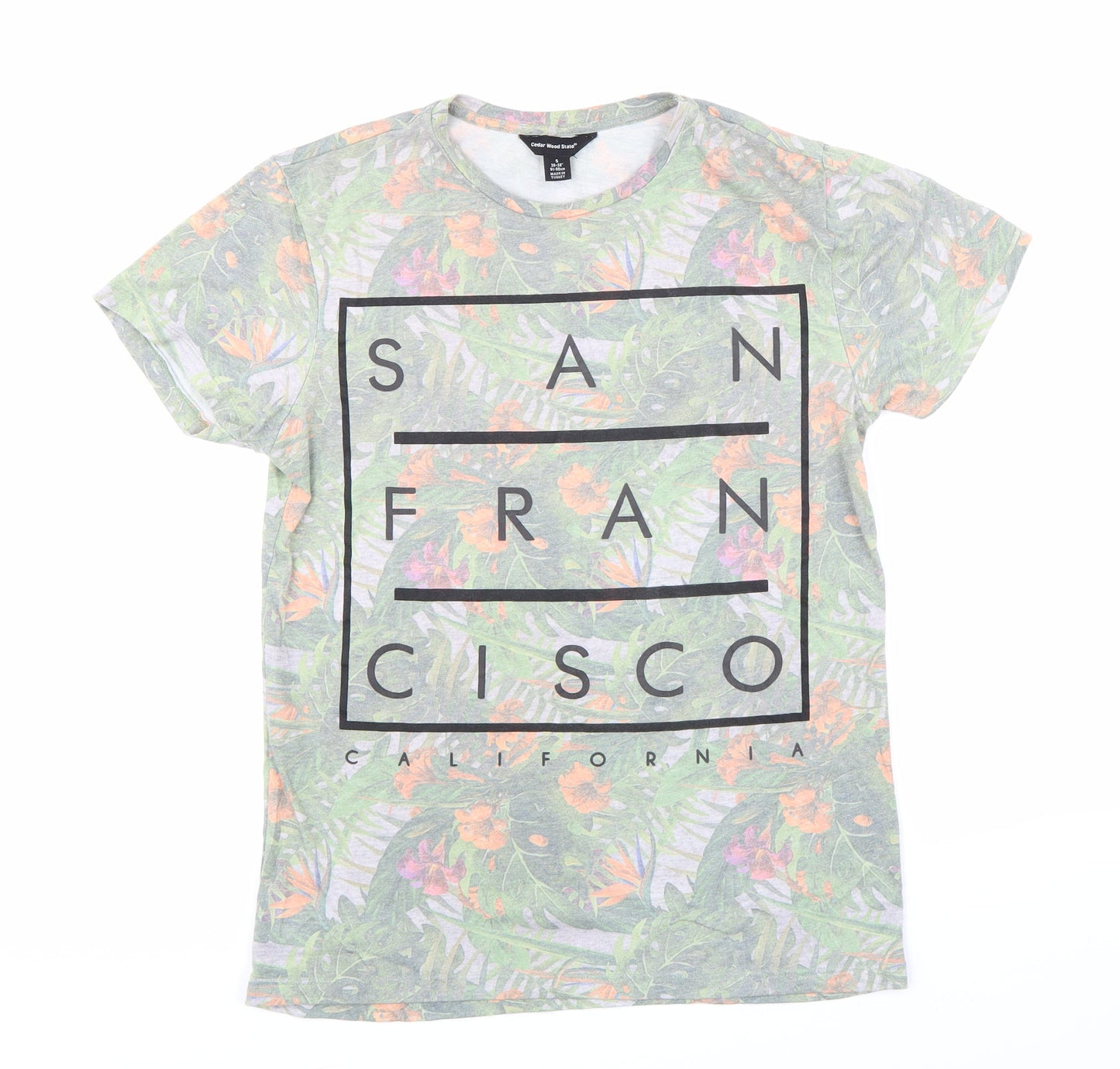 Cedar Wood State Mens Green Floral   T-Shirt Size S