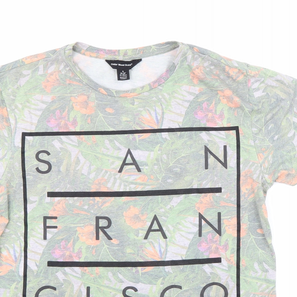 Cedar Wood State Mens Green Floral   T-Shirt Size S