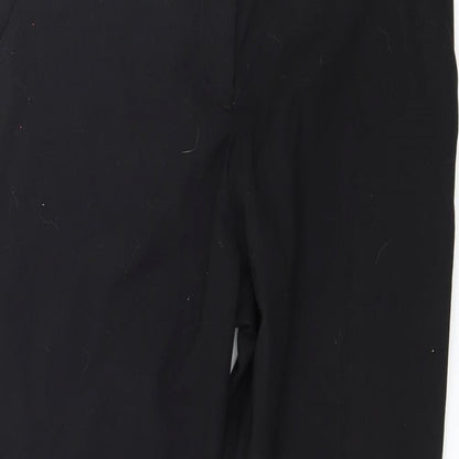 Close-up detail of H&M women’s black trousers, size UK 10, 25-inch leg
