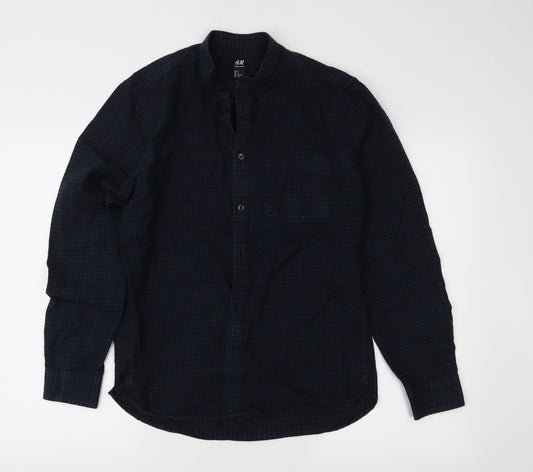 H&M Mens Blue Check   Button-Up Size S